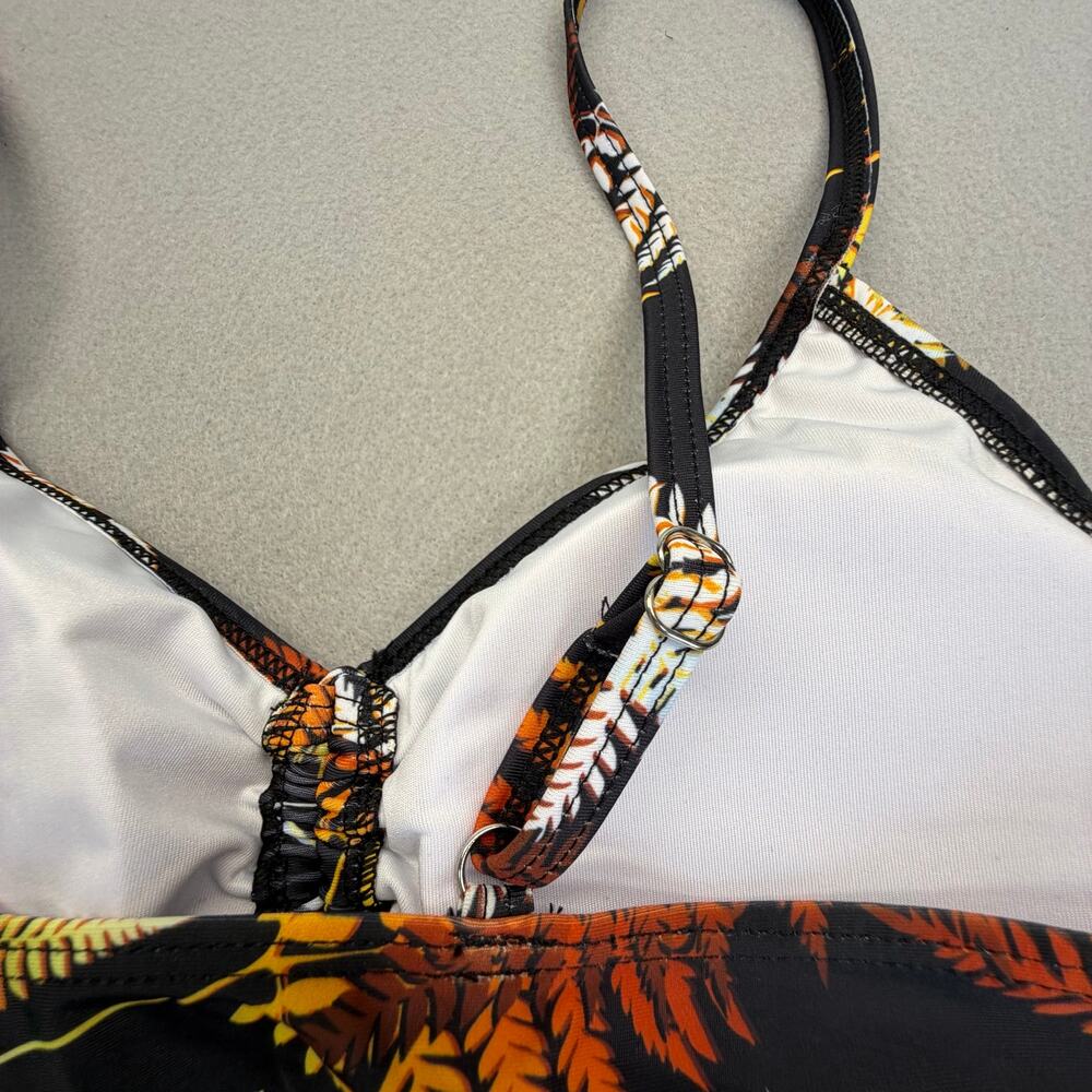 3 pc Women's Leaf Print Front Tie Bikini High Waist Shorts Swim w/Kimono Size M - Picture 6 of 8